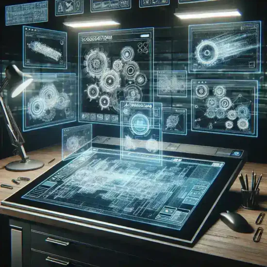 "SolidWorks 2025 interface showcasing AI-driven CAD suggestions for enhanced design efficiency in engineering projects."