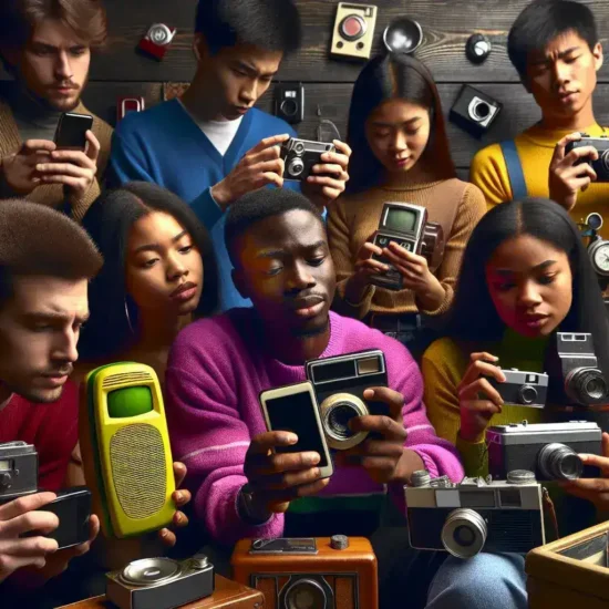 "Youngtro K-Trend: Vintage iPhone and camera collection showcasing the nostalgic revival of old technology in modern culture"